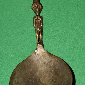 Antique Wide Bowl Spoon With Three Figures, Possibly Handmade